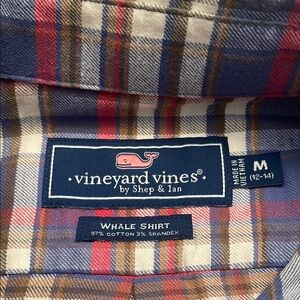 Vineyard Vines Boys Flannel  Casual Button Down Shirt Size Medium Blue and Red